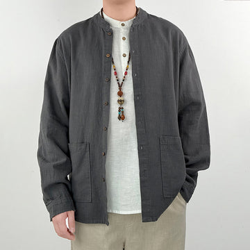Breathable Ramie Linen Stand Collar Mindful Men's Shirt