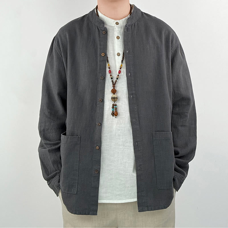 Breathable Ramie Linen Stand Collar Mindful Men's Shirt