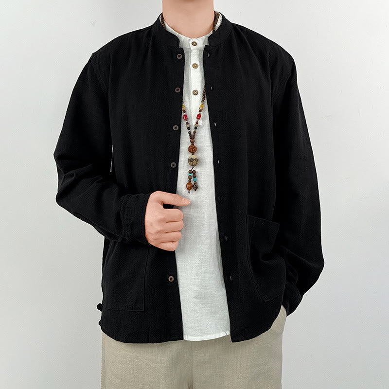 Breathable Ramie Linen Stand Collar Mindful Men's Shirt