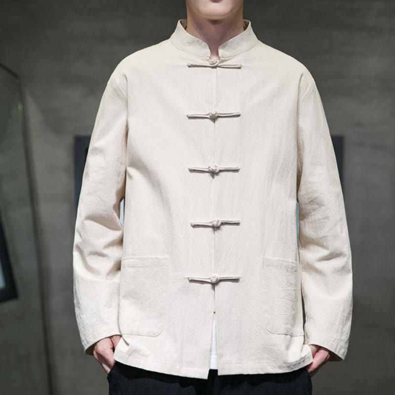 Tactile Cotton Linen Stand Collar Meditation Jacket Shirt