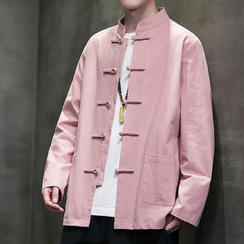 Tactile Cotton Linen Stand Collar Meditation Jacket Shirt