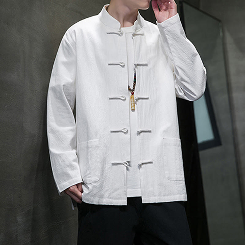 Tactile Cotton Linen Stand Collar Meditation Jacket Shirt