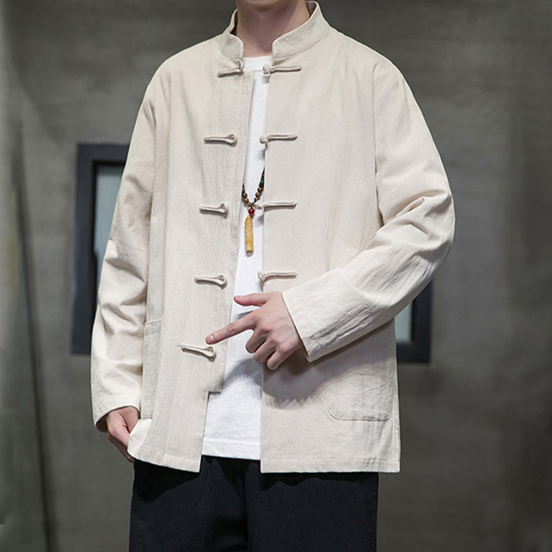 Tactile Cotton Linen Stand Collar Meditation Jacket Shirt
