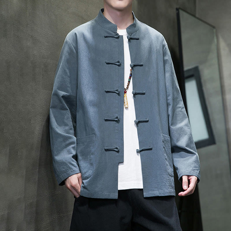 Tactile Cotton Linen Stand Collar Meditation Jacket Shirt