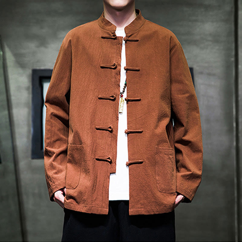 Tactile Cotton Linen Stand Collar Meditation Jacket Shirt