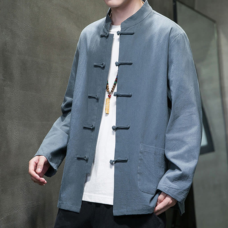 Tactile Cotton Linen Stand Collar Meditation Jacket Shirt