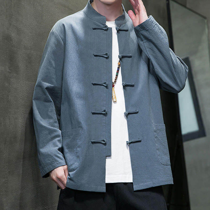 Tactile Cotton Linen Stand Collar Meditation Jacket Shirt