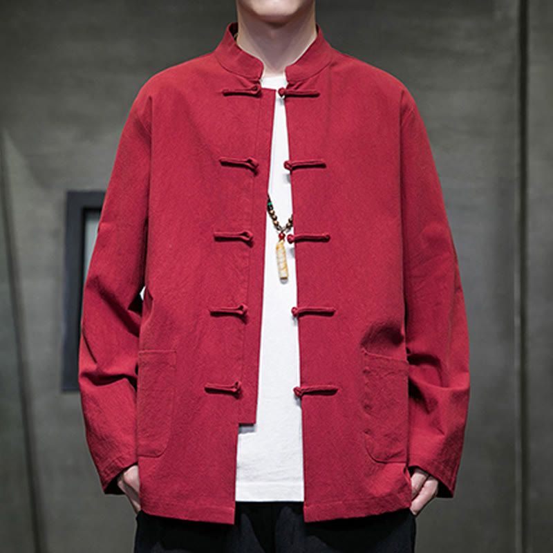 Tactile Cotton Linen Stand Collar Meditation Jacket Shirt