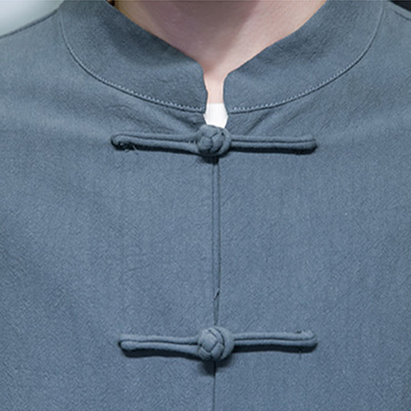 Tactile Cotton Linen Stand Collar Meditation Jacket Shirt
