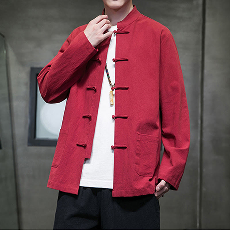 Tactile Cotton Linen Stand Collar Meditation Jacket Shirt