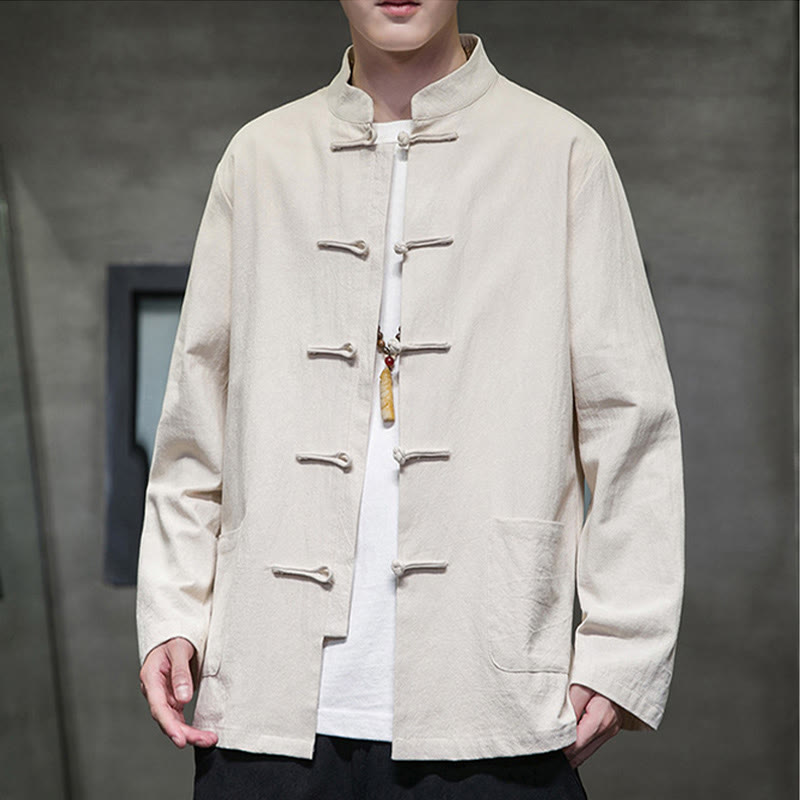 Tactile Cotton Linen Stand Collar Meditation Jacket Shirt