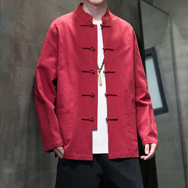 Tactile Cotton Linen Stand Collar Meditation Jacket Shirt