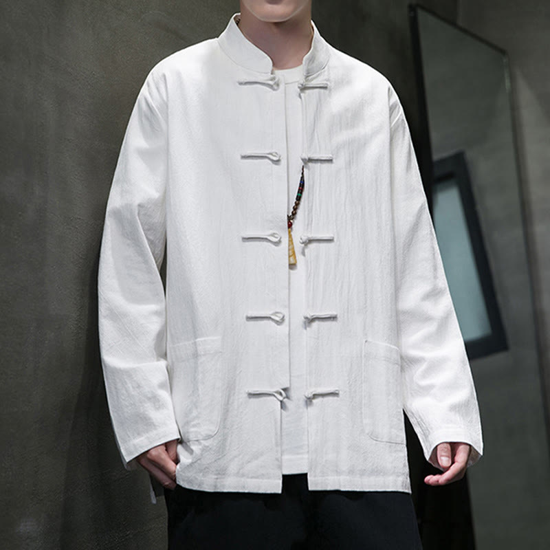 Tactile Cotton Linen Stand Collar Meditation Jacket Shirt