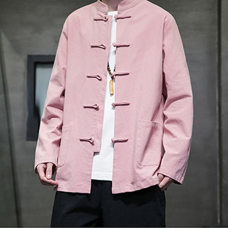 Tactile Cotton Linen Stand Collar Meditation Jacket Shirt