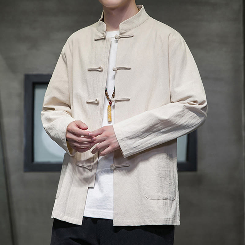Tactile Cotton Linen Stand Collar Meditation Jacket Shirt