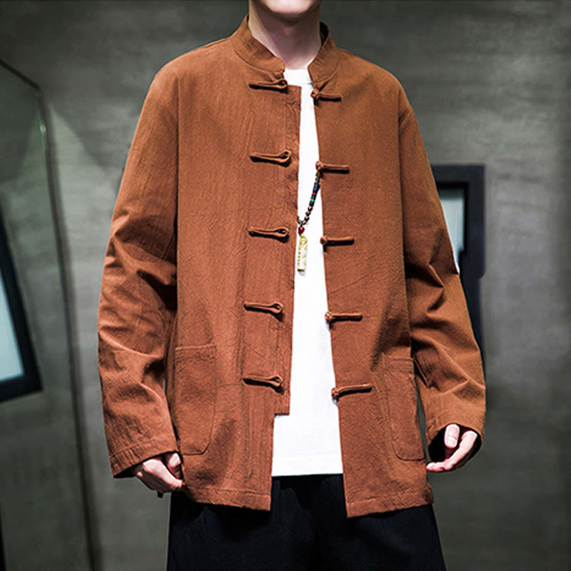 Tactile Cotton Linen Stand Collar Meditation Jacket Shirt