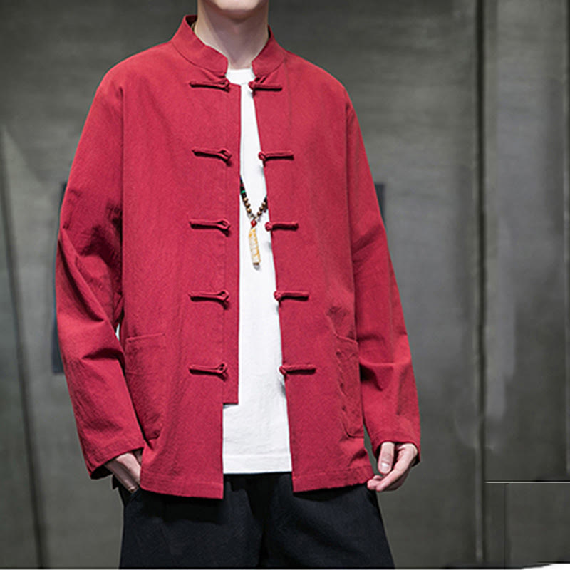 Tactile Cotton Linen Stand Collar Meditation Jacket Shirt