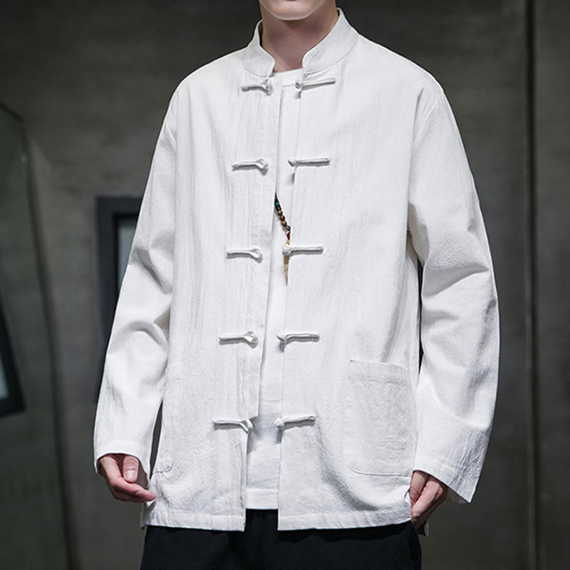 Tactile Cotton Linen Stand Collar Meditation Jacket Shirt