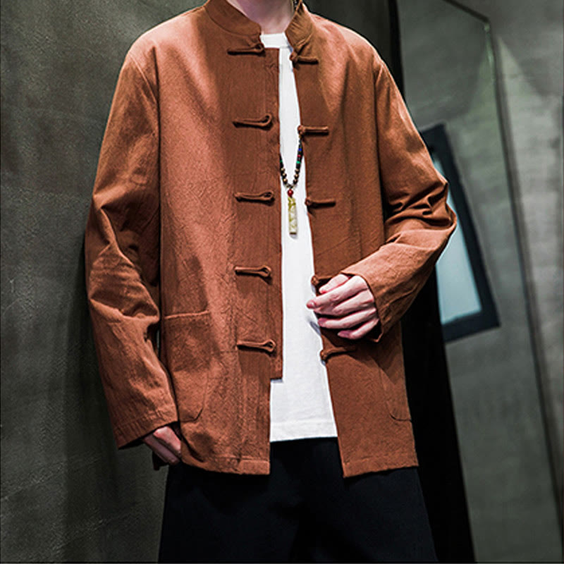 Tactile Cotton Linen Stand Collar Meditation Jacket Shirt