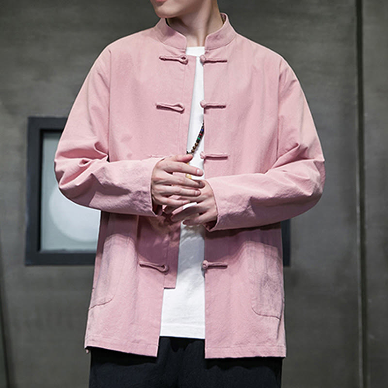 Tactile Cotton Linen Stand Collar Meditation Jacket Shirt