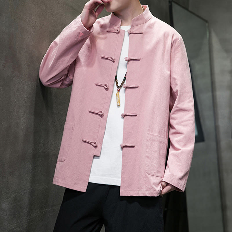 Tactile Cotton Linen Stand Collar Meditation Jacket Shirt