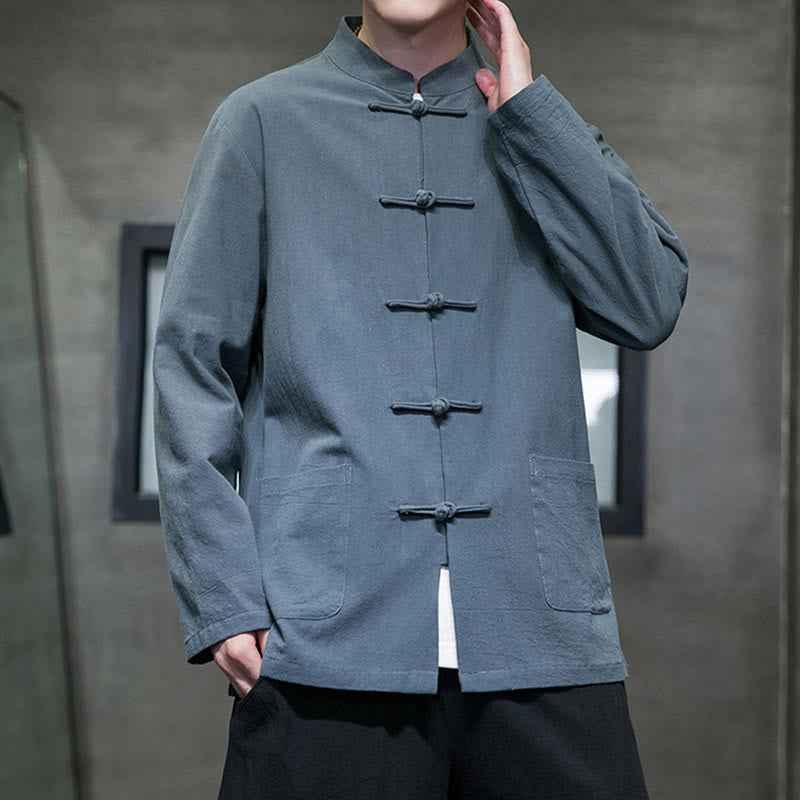 Tactile Cotton Linen Stand Collar Meditation Jacket Shirt