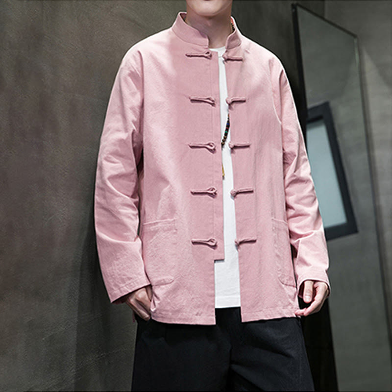 Tactile Cotton Linen Stand Collar Meditation Jacket Shirt