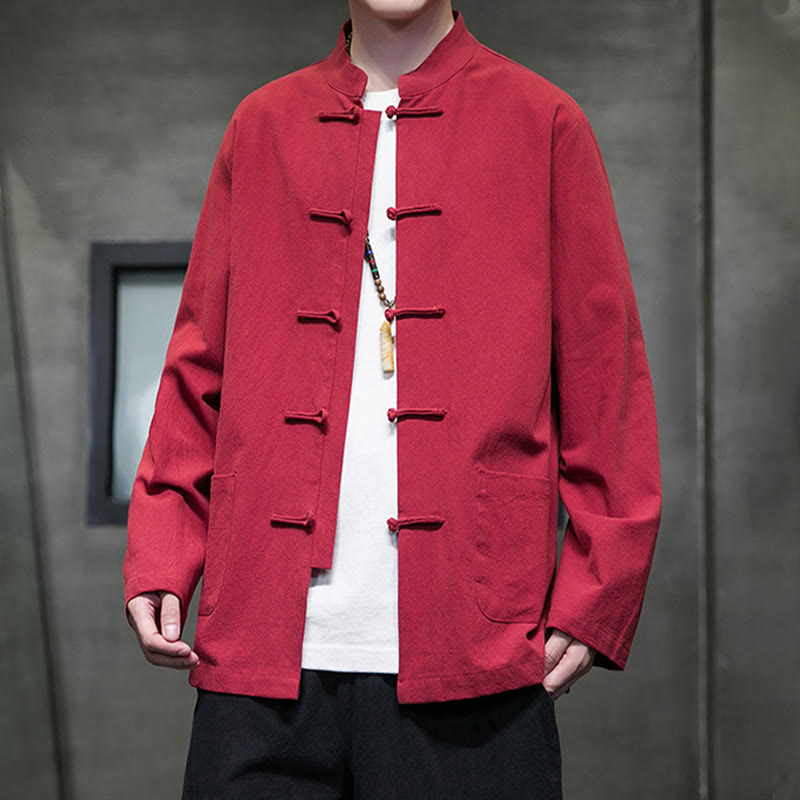 Tactile Cotton Linen Stand Collar Meditation Jacket Shirt
