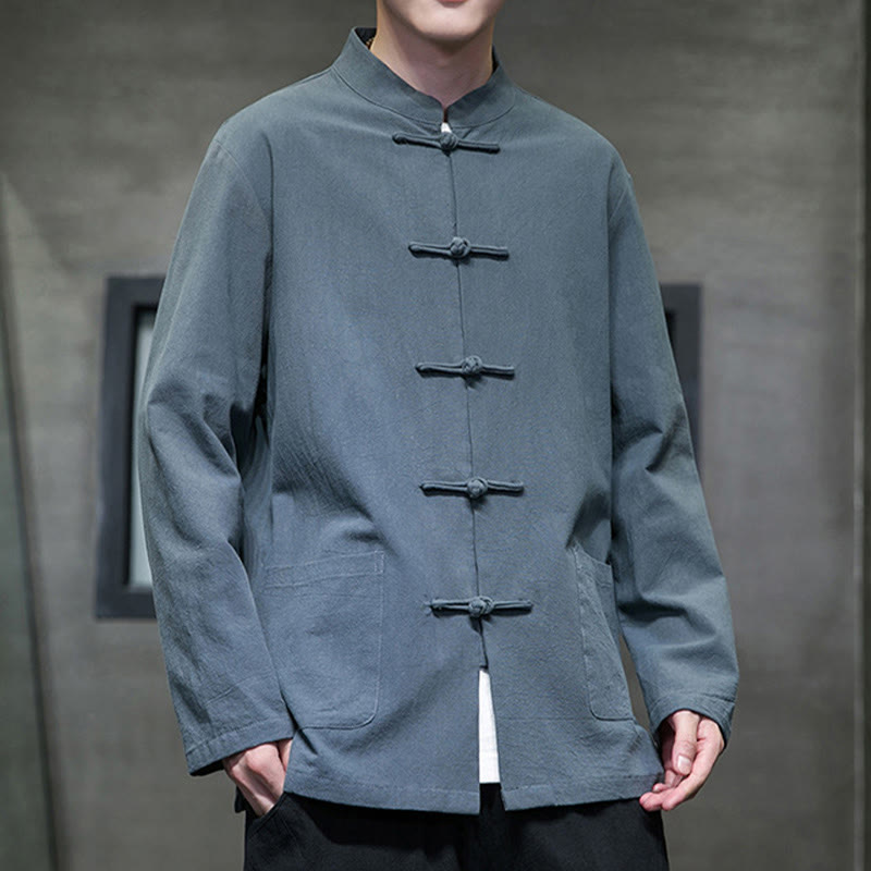 Tactile Cotton Linen Stand Collar Meditation Jacket Shirt