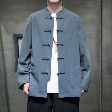 Tactile Cotton Linen Stand Collar Meditation Jacket Shirt