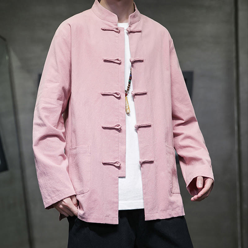 Tactile Cotton Linen Stand Collar Meditation Jacket Shirt