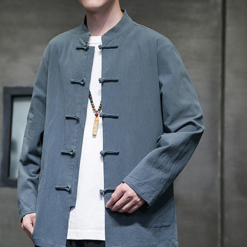 Tactile Cotton Linen Stand Collar Meditation Jacket Shirt
