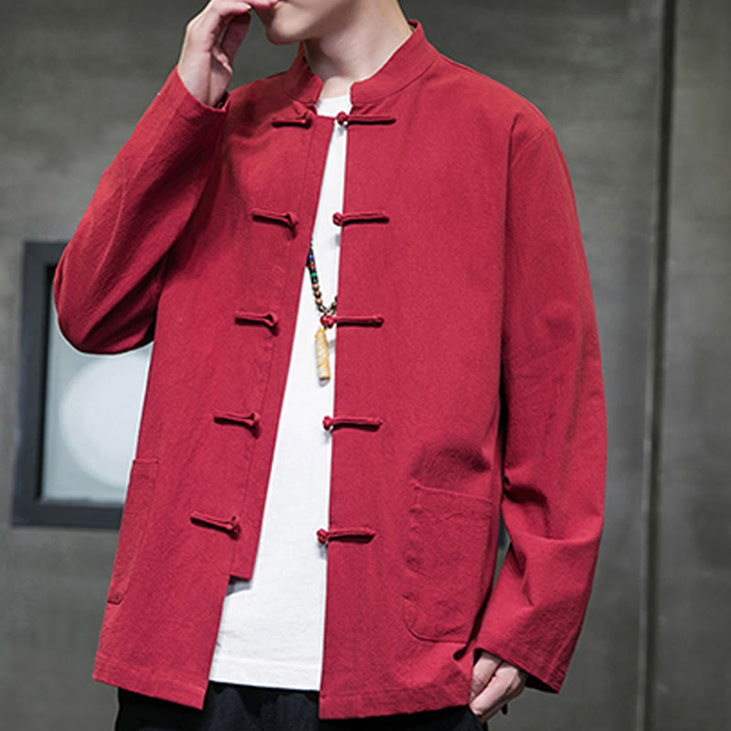 Tactile Cotton Linen Stand Collar Meditation Jacket Shirt