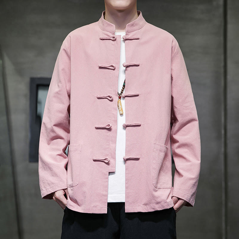 Tactile Cotton Linen Stand Collar Meditation Jacket Shirt