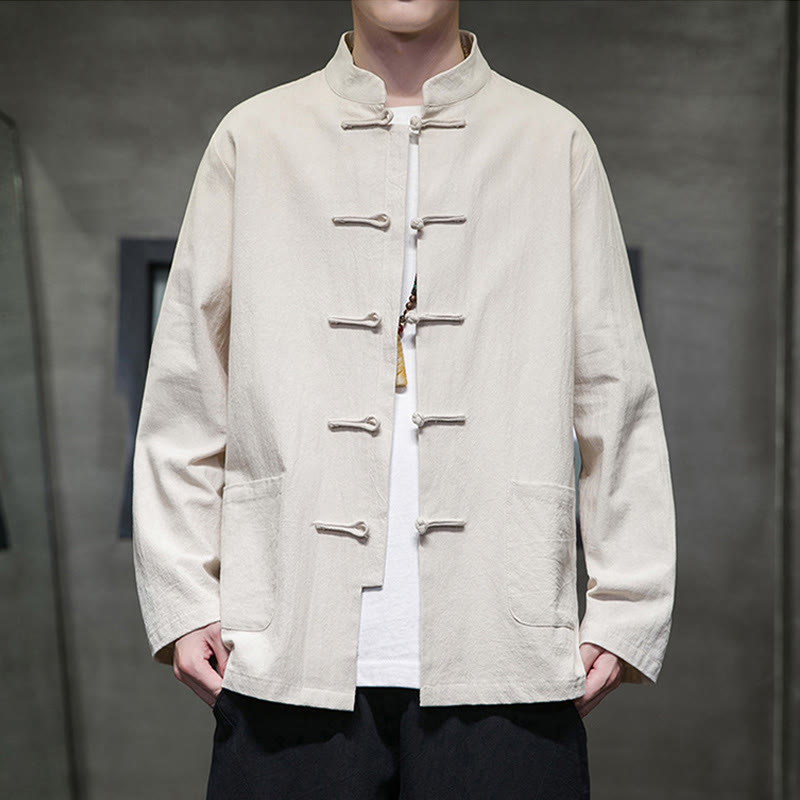 Tactile Cotton Linen Stand Collar Meditation Jacket Shirt