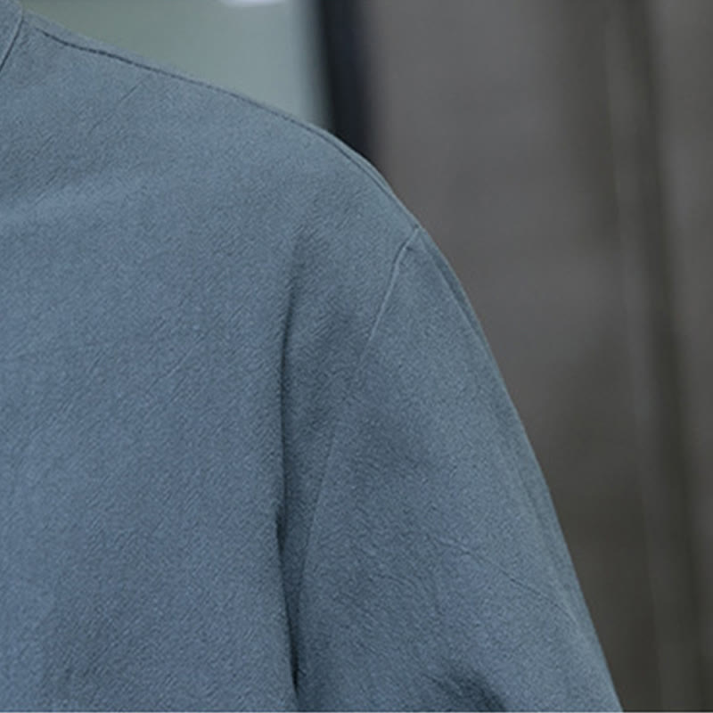 Tactile Cotton Linen Stand Collar Meditation Jacket Shirt
