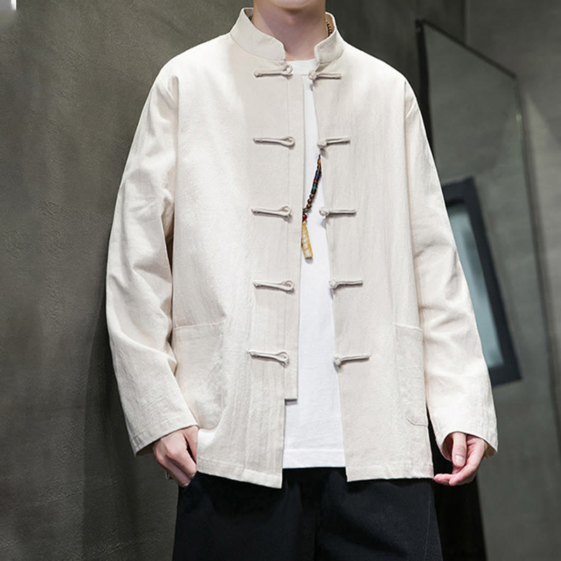 Tactile Cotton Linen Stand Collar Meditation Jacket Shirt