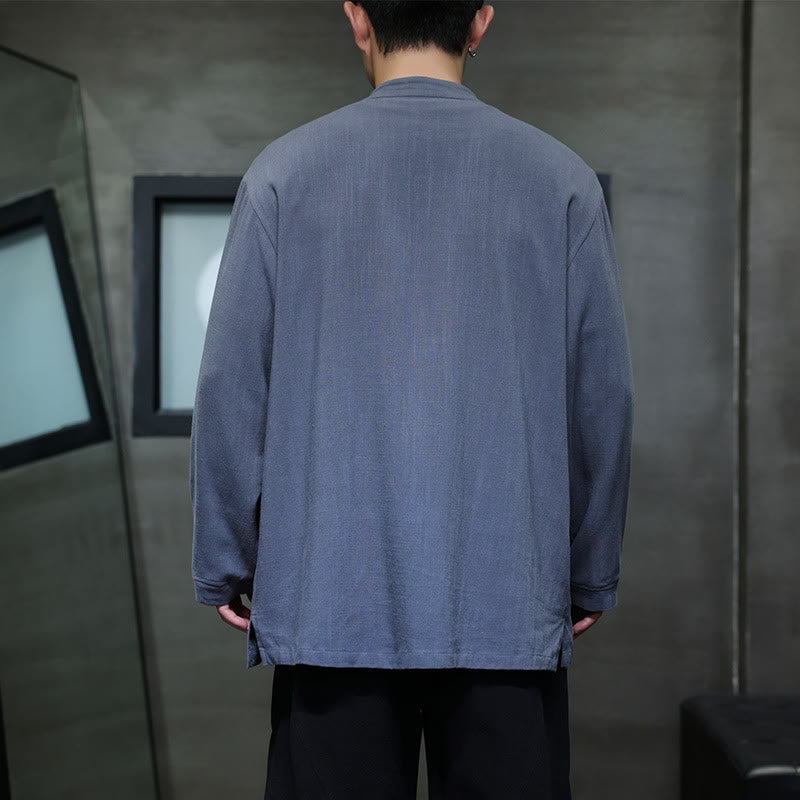 Casual Plain Color Frog-button Linen Men's Jacket Shirt With Pockets