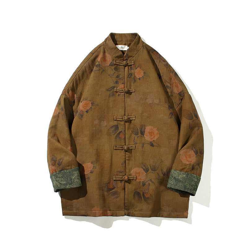 Leaves Flower Frog-button Tang Suit Cotton Men's Jacket Shirt