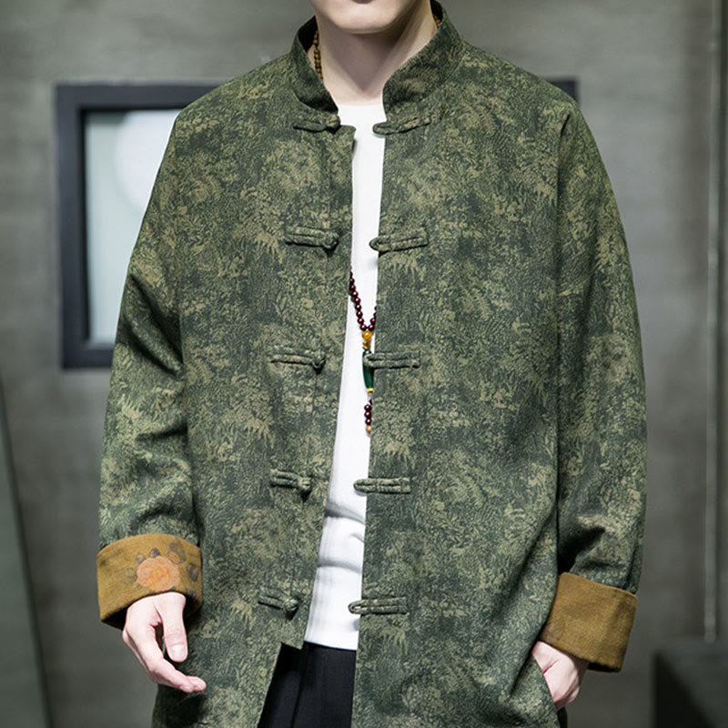 Leaves Flower Frog-button Tang Suit Cotton Men's Jacket Shirt