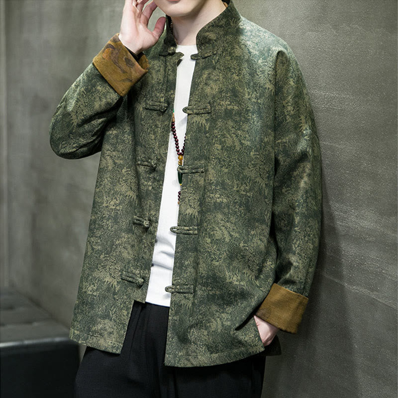 Leaves Flower Frog-button Tang Suit Cotton Men's Jacket Shirt