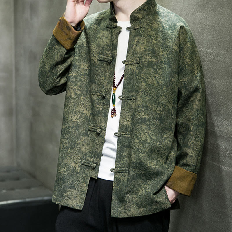 Leaves Flower Frog-button Tang Suit Cotton Men's Jacket Shirt