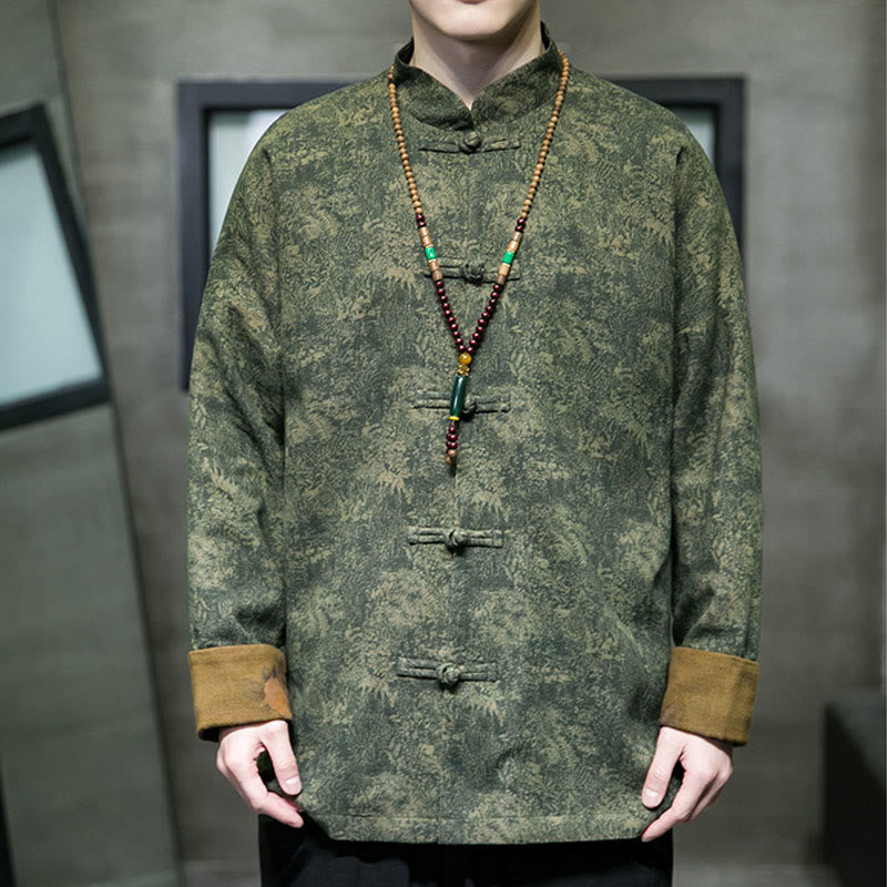 Leaves Flower Frog-button Tang Suit Cotton Men's Jacket Shirt