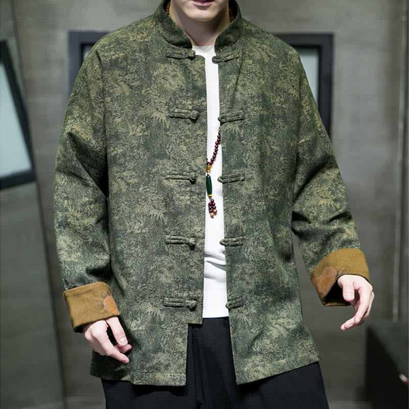 Leaves Flower Frog-button Tang Suit Cotton Men's Jacket Shirt