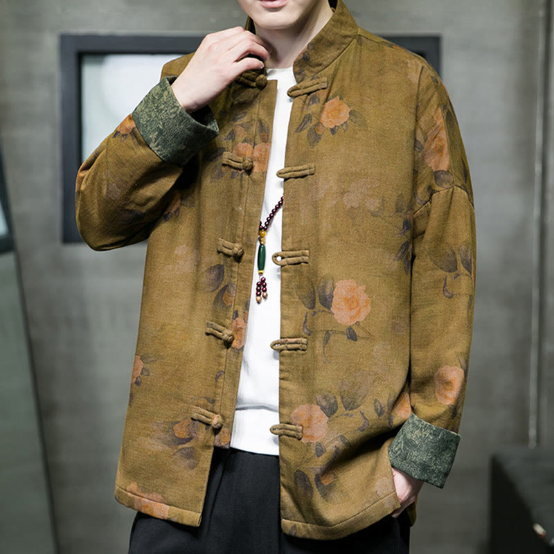 Leaves Flower Frog-button Tang Suit Cotton Men's Jacket Shirt