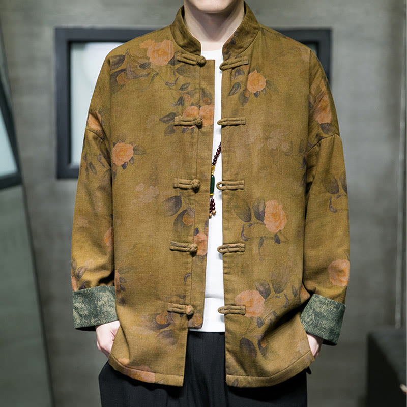Leaves Flower Frog-button Tang Suit Cotton Men's Jacket Shirt
