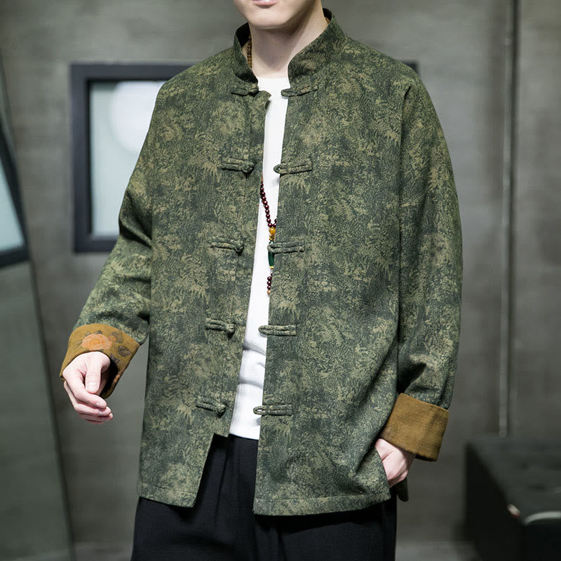 Leaves Flower Frog-button Tang Suit Cotton Men's Jacket Shirt