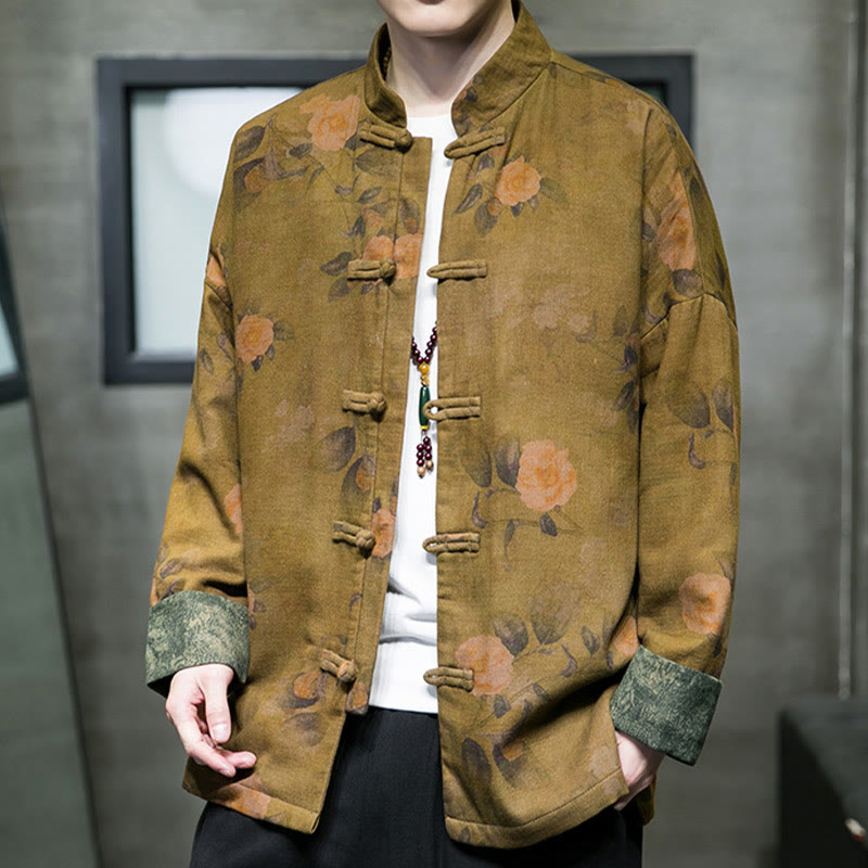 Leaves Flower Frog-button Tang Suit Cotton Men's Jacket Shirt
