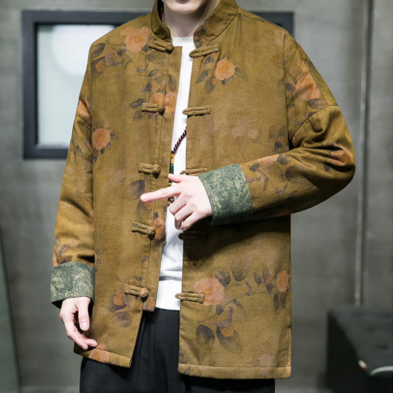 Leaves Flower Frog-button Tang Suit Cotton Men's Jacket Shirt