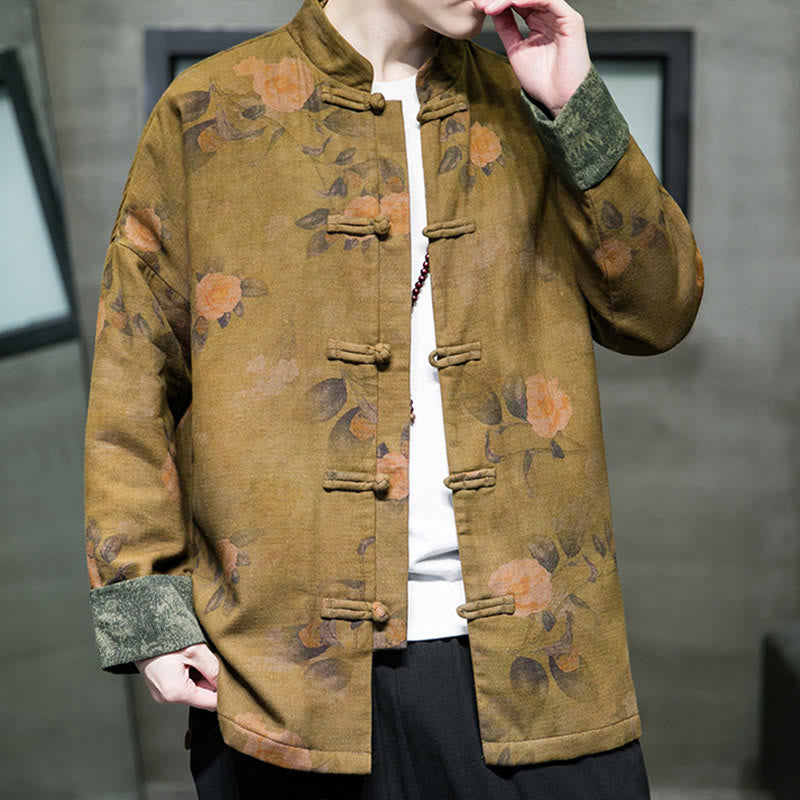Leaves Flower Frog-button Tang Suit Cotton Men's Jacket Shirt